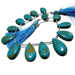 Perles de pierre turquoise cuivrée bleu ciel en forme de poire, brin de 8 pouces de long, tailles 9x18mm à 10x20mm, perles lisses et simples - Product Image 1