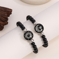 Gelang Boho PU Anyaman Anti-Luntur Terlaris, Hiasan Paduan Logam Matahari Bulan Bintang, Dapat Disesuaikan, untuk Pesta & Hadiah Sehari-hari