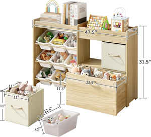 Organisateur de jouets écologique pour enfants avec boîte de rangement à roulettes et étagère pour la chambre de jeu des enfants, garçons et filles - Product Image 4
