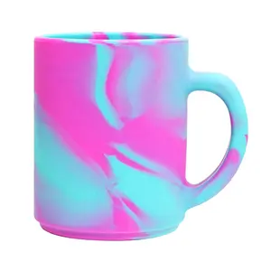 Tazas de café de silicona personalizadas, colores sólidos mezclados, copa de vino de agua potable con mango, irrompible