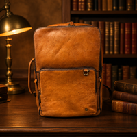 Sac à dos convertible en cuir véritable fait main, imperméable, en polyester, couleur cognac, style vintage, avec fermetures éclair en laiton antique