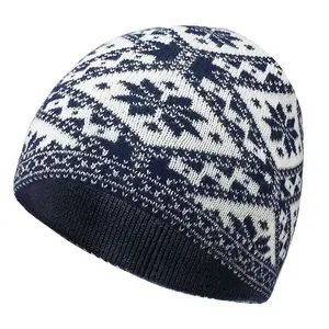 Nuovi cappelli da uomo in lana australiana di design lavorato a maglia grosso Slouchy con berretto Jacquard adulto rimbalzante su misura