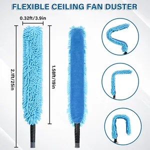 24 Foot Microfiber Duster Kit Extension Pole Ceiling Duster Cobweb Remover Indoor Outdoor Cleaning Set