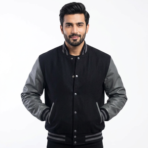 2026 Custom New Men Wool Body Leather Sleeves Embroidered <b>Patches</b> Varsity Men <b>Jacket</b> CollegeBaseballjacket for men - Product Image 1