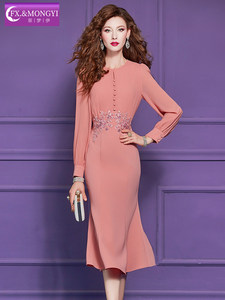 Abito Ricamato FMY70100 - Vestito da Sera Lungo Elegante e Aderente a Sirena con Maniche Lunghe per Donna - Product Image 5