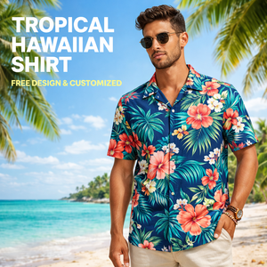 맞춤형 친환경 빠른 건조 통기성 하와이안 플로럴 셔츠 남성용 열대 프린트 비치웨어 여름 휴가 스타일리시 리조트 - Product Image 1