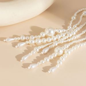 Moda exageración Ultra largo flecos Collar Retro imitación perla collares mejores accesorios mujeres bodas fiestas - Product Image 4