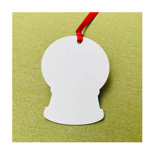 도매 눈 글로벌 모양의 승화 금속 장식품 광택 화이트 알루미늄 크리스마스 장식 레드 리본 - Product Image 6