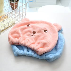 Nahe Cartoon Bear Hair Drying Cap Coral Fleece Quick Dry Towel For Women <b>Shower</b> Wrap Headband - Product Image 1