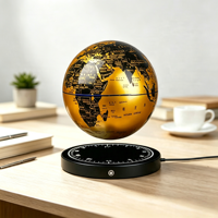 Globe à lévitation magnétique noir, or, bleu, globe terrestre flottant, lumière LED rotative, ornement de bureau