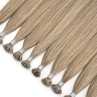 Extensiones de Cabello de Queratina con Punta Plana de Cabello Ruso Marrón a Precio de Fábrica, Extensiones de Cabello de Queratina Remy Virgen de Doble Trama con Logotipo Privado