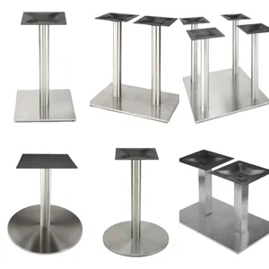 Daire siyah masa tabanı Modern yemek paslanmaz çelik ayna yuvarlak kare kaide masa Metal top bacaklar