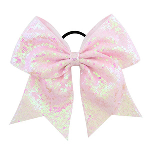 Sequin Ribbon Cheer Leader tóc Bows với ban nhạc đàn hồi, trường cheerleading cung - Product Image 4