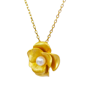 UM Jewelry 925 Silver <b>Gold</b> Plated Flower Shape Minimalist Pendant <b>Necklace</b> Natural Freshwater <b>Pearl</b> Unisex Engagement Wedding - Product Image 3