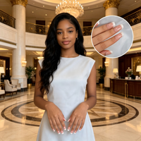 Faux ongles à presser blancs French Manucure, forme Cercueil Moyenne, Rose Nude, avec logo personnalisé, réutilisables, vente en gros