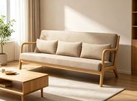 Sofá de 3 Plazas de Madera Tapizado de 50 Pulgadas, Modelo Mid-Century para Apartamento Moderno, Silla de Acento, Mueble