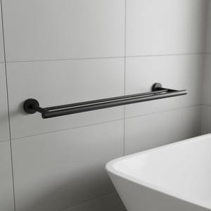 Porte-serviettes mural à double barre, 23,6 pouces, en acier inoxydable noir, accessoire de salle de bain au design minimaliste - Product Image 2