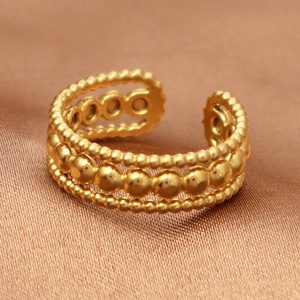 แหวนวงกลมสไตล์วินเทจประดับด้วยหินหลากสีที่อุดมด้วยแร่ธาตุ แหวนเปิดประดับเพชรซิร์คอน ชุบทองบนสแตนเลสสตีล แหวนสำหรับผู้หญิงที่ไม่ก่อให้เกิดอาการแพ้ - Product Image 3