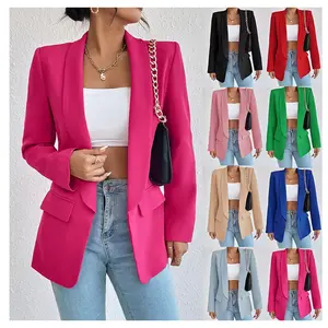 Jaket Blazer wanita, jas Blazer kantor elegan warna polos untuk wanita