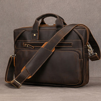 Sac à main pour homme en cuir véritable, grande capacité, sacoche pour ordinateur portable, sac messager vintage en cuir Crazy Horse, livraison transfrontalière