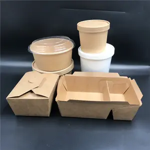 2023 food grade 26oz biodegradable disposable brown kraft soup cup take out box food paper container