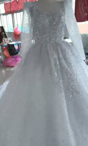 Robe de mariée de luxe africaine style bal, manches longues, col <span class=keywords><strong>carré</strong></span>, richement perlée, grande taille, robe de mariée nigériane, robe Asoebi sur mesure - Product Image 5