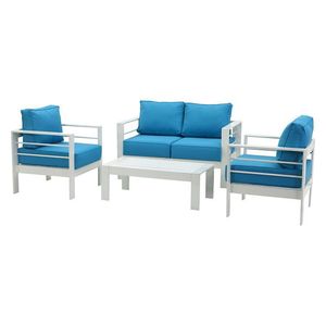 Ensemble de canapés de jardin en métal gris moderne de luxe Kingmake, 4 pièces, meubles d'extérieur en aluminium avec coussins - Product Image 1