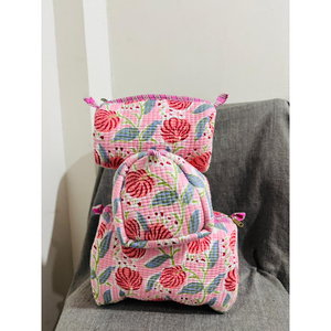 Juego de 3 Bolsas de Aseo Acolchadas de Algodón con Cremallera, Diseño Floral, Bolsa de Moda para Mujer con Borlas, Orgánica India, Multifunción, Precio al por Mayor - Product Image 2