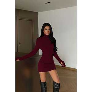 Robe en tricot bordeaux Zurich, coupe moulante, style A-line, maxi/décontractée, imprimé/unie, été/hiver, grande taille, taille naturelle, laine/nylon - Product Image 4