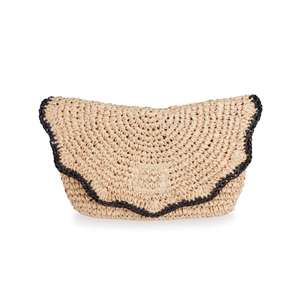 Bolso de Mano de Paja Tejida a Crochet, Diseño Boho Sostenible con Borde Festoneado, para Mujer, Playa, Fiesta, Boda, Regalo, ODM - Product Image 1
