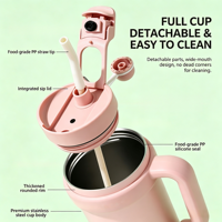 Mug Kopi Perjalanan Tumbler Vakum Isolasi Dinding Ganda Stainless Steel 30oz 890ml Custom dengan Sedotan