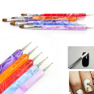 Ensemble de pinceaux à ongles en acrylique double usage, à double tête, avec virole sertie, applicateur de strass, pointe plate, stylo à gel de photothérapie - Product Image 4