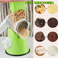 Râpe à Fromage Rotative Râpe à Tambour de Table Multi Légumes Fruits Trancheuse à Fromage Cutter Déchiqueteuse avec 3 Lames de Tambour Interchangeables