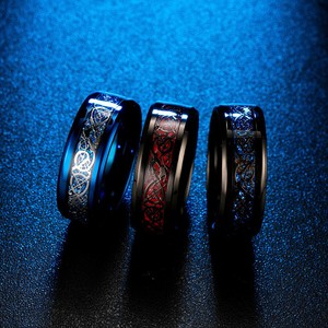 Men's <b>Titanium</b> Steel <b>Ring</b> Carbon Fiber Inlay Red Pattern Daily Wear Jewelry - Product Image 2