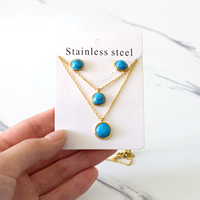 Parure de bijoux vintage en acier inoxydable pour femme, collier et boucles d'oreilles élégants avec pendentif turquoise, plaqué or, idéal pour mariages et occasions spéciales