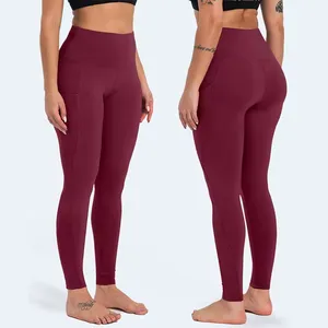 Calça legging com bolso para ioga, calça macia com bolso interno para treino e controle de barriga, personalizável, cor sólida, ideal para uso em ambientes quentes