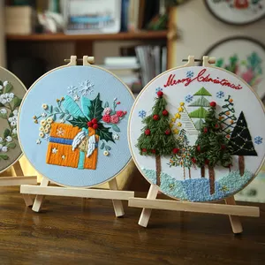 DIY Bunga Buatan Tangan Kit Cross Stitch Seri Natal untuk Pemula Menjahit Bordir Kit