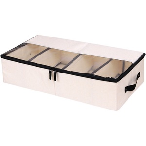 Boîte à chaussures rectangulaire à quatre compartiments en tissu transparent coton-lin épaissi, grande capacité, design visible, rangement japonais - Product Image 5