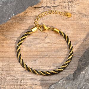 Bracelets-Joncs Torsadés en <span class=keywords><strong>Acier</strong></span> Inoxydable 316L Plaqué <span class=keywords><strong>Or</strong></span> 18K, Câble <span class=keywords><strong>et</strong></span> Corde en Nylon Noir pour Hommes - Product Image 4
