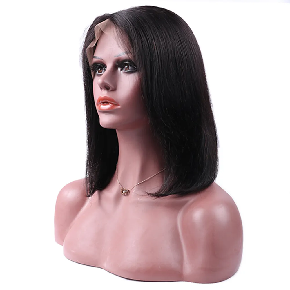 Natural Black Blunt Cut Short Bob Wig Lace Bob Wigs Pre Plucked Brazilian Remy Straight Human Hair Wigs For Women