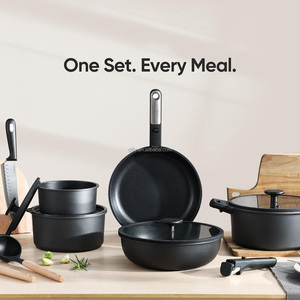 25pcs Modern Metal Versatile Jet Black Non-Stick Casserole Cookware Set Kitchen Oven/Dishwasher/Fridge Safe Space <strong>Saving</strong> <strong>Pots</strong> - Product Image 3