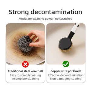 <b>Kitchen</b> <b>Brushes</b> for Cleaning Sink Pots Pans Dishwashing Dish Scrubber Cleaner with <b>Copper</b> Wire Dish <b>Brush</b> with <b>Handle</b> - Product Image 2
