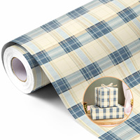 Bedrucktes Verpackungspapier, Vintage Blau-Beige Kariertes Gingham Dekoratives Geschenkpapier für Geschenke & Hamsterbox-Verpackung