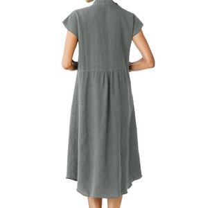 Vestidos Midi de Algodón y Lino para Mujer, al por Mayor, Personalizados, OEM, de Alta Calidad, con Cuello Alto, Bolsillos y Cierre de Botón - Product Image 4