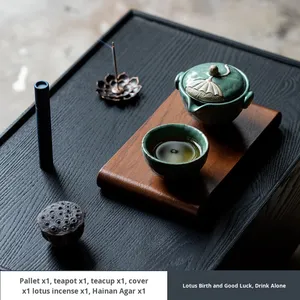 Ensemble de tasse à thé et théière en céramique Dehua, argenté, portable, design minimaliste, emballage cadeau de voyage, camping en plein air - Product Image 6