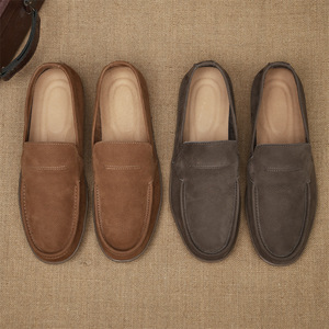 Mocassins en cuir pour homme, bout rond, à enfiler, respirants, dessus en cuir véritable, semelle extérieure en caoutchouc, semelle intermédiaire en EVA - Product Image 1