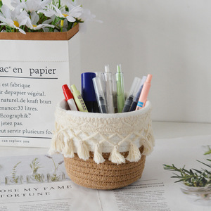 Desktop woven makeup brush <b>storage</b> bucket, handmade cotton <b>rope</b> office pen holder, household miscellaneous item organizing - Product Image 3