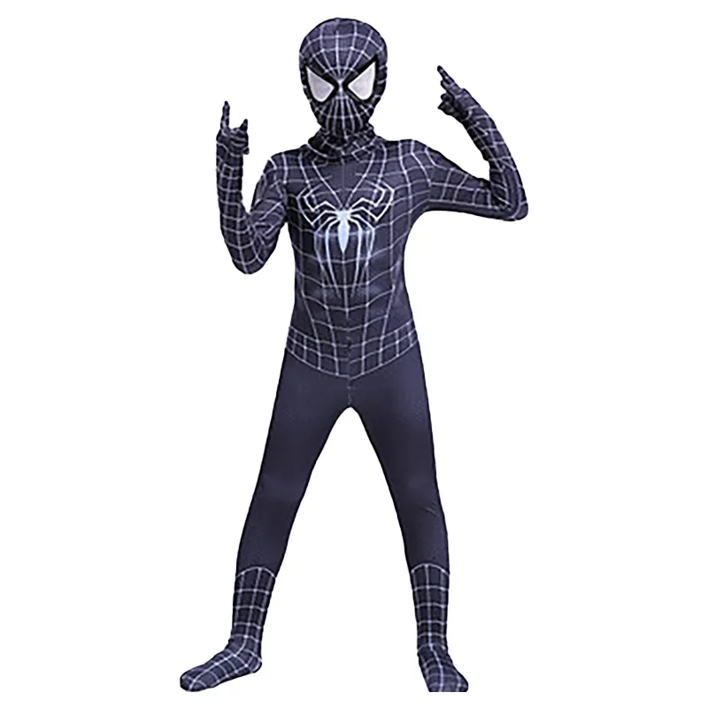 Noir 3D araignée personnage collants Anime super-héros Halloween jeu de rôle Costume pour enfants scène Cosplay Costume