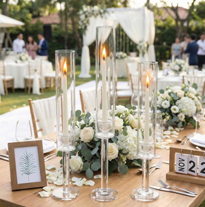 K37 Bougeoirs en verre cristal transparent de 10, 14, 18, 20, 22 pouces et plus, avec tubes de cheminée cylindriques - Product Image 1