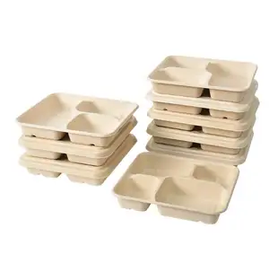 Boîte de saladier à emporter en bambou imprimé personnalisé 3 5 compartiments jetable japonais bento déjeuner pour gâteau et cupcakes